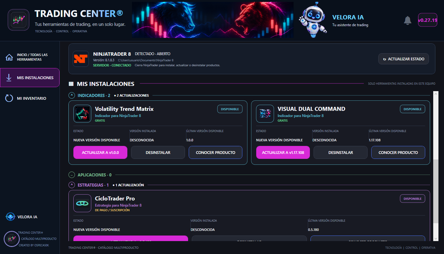 Mis instalaciones y actualizaciones disponibles